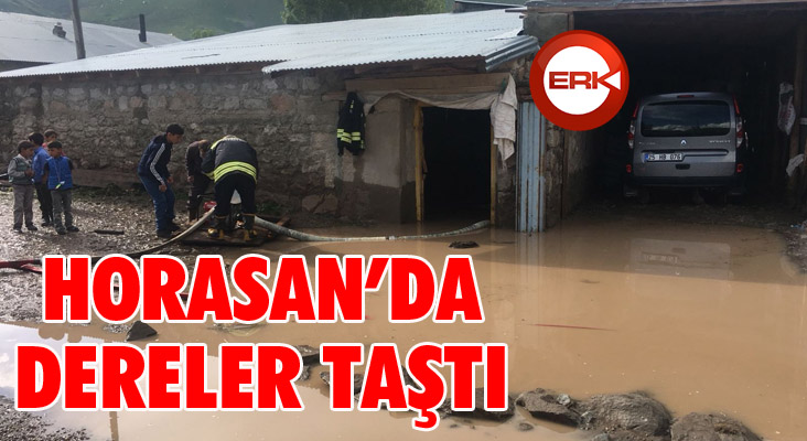 Horasan'da sel sonrası dereler taştı