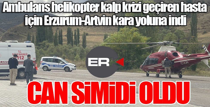 Ambulans helikopter kalp krizi geçiren hasta için Erzurum-Artvin kara yoluna indi