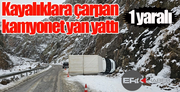 Erzurum'da kamyonet kayalıklara çarptı: 1 yaralı