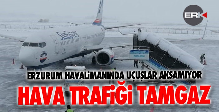 Erzurum'da kara ve soğuğa rağmen uçak trafiği aksamıyor