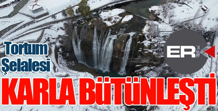 Tortum Şelalesi karla bütünleşti